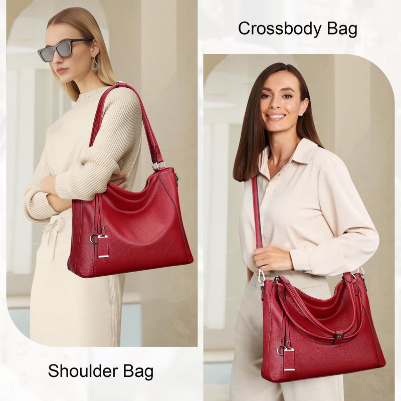 Over Earth Genuine Leather Purses for Women Large Hobo Bags Lady Shoulder Handbags with Detachable Strap (O103E Red Wine) - Image 2
